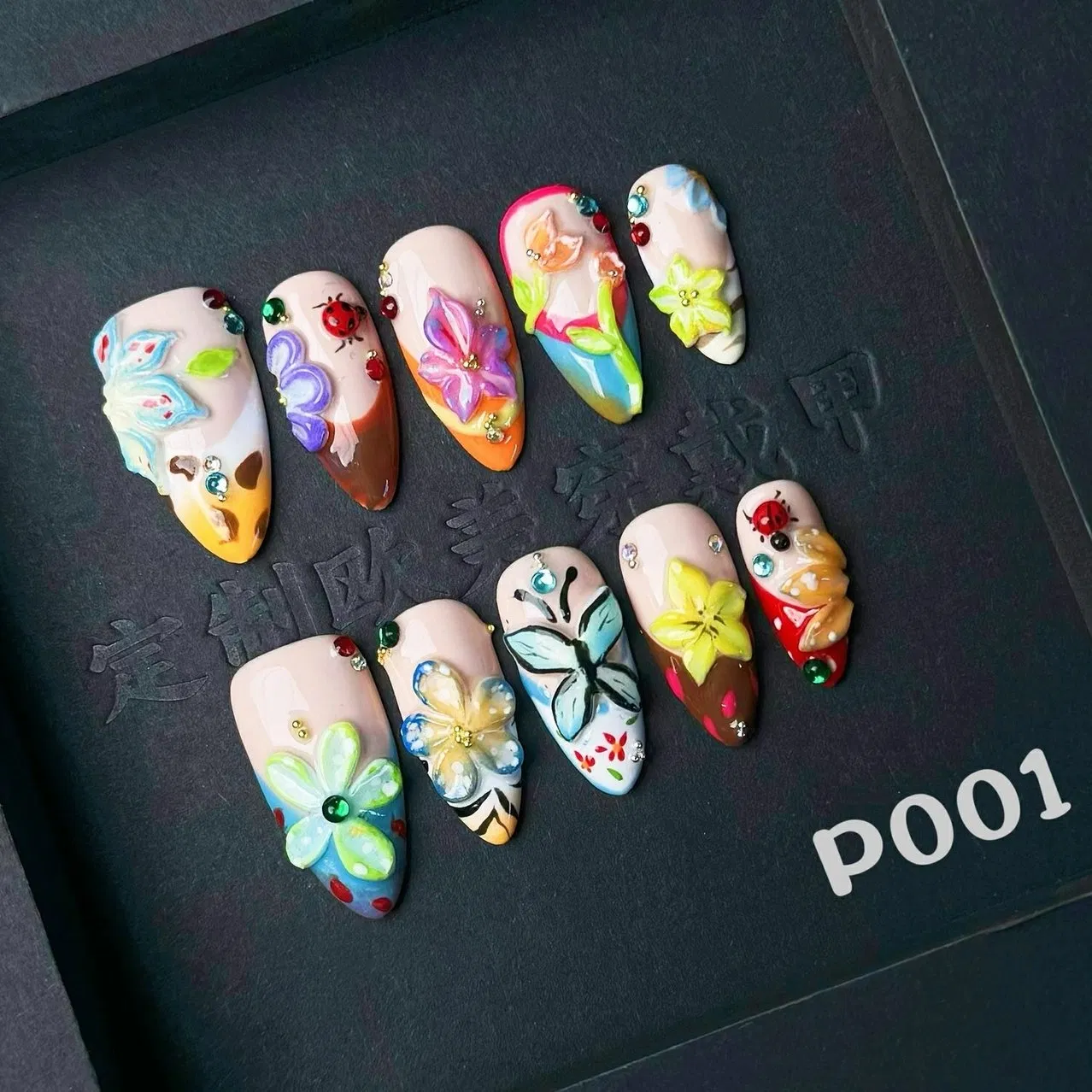 Pastel Micro Fruit Press on Nails with 3D Floating Flowers