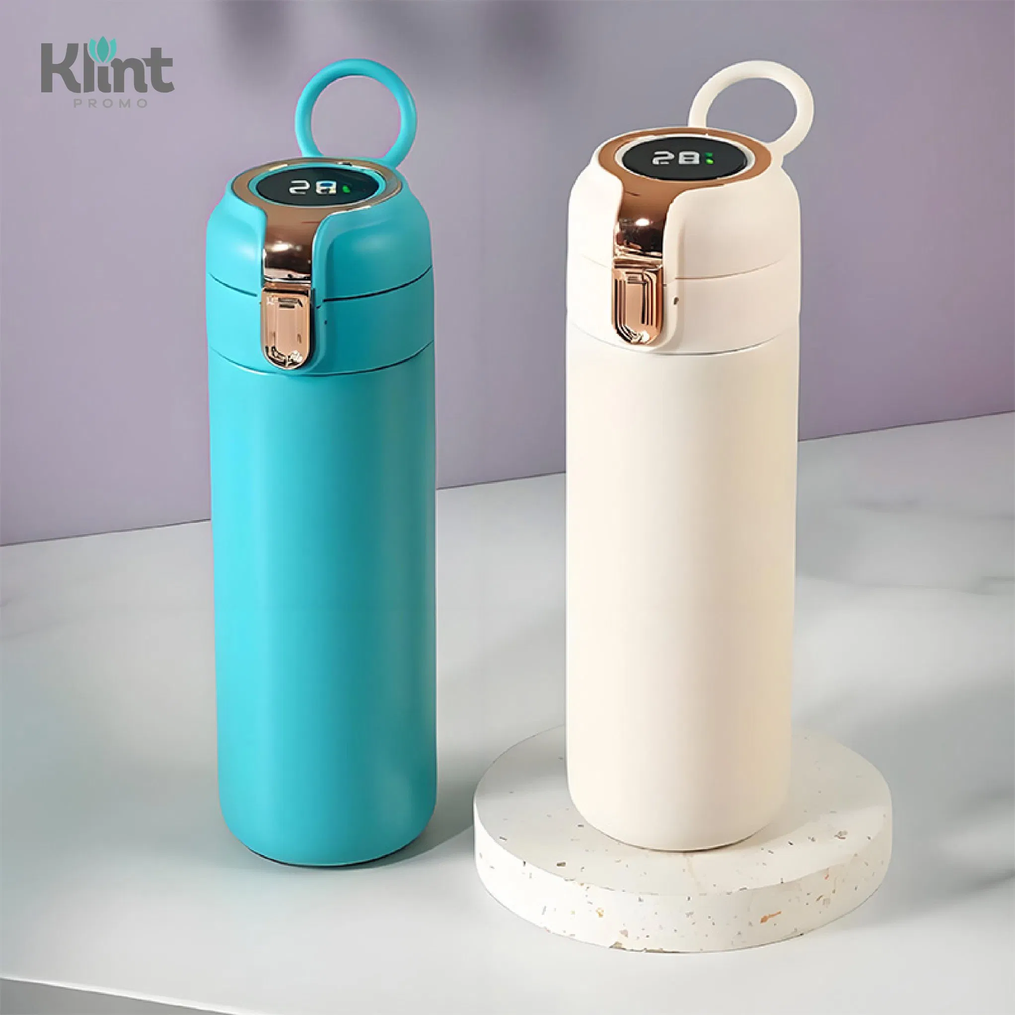 Temperature Display Stainless Steel Vacuum Bottle with Push-Button Lock