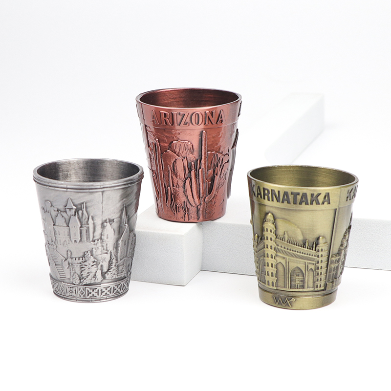 Customised Made Vintage Metal Shot Glass Countries City Souvenir Tourist Shot Glasses