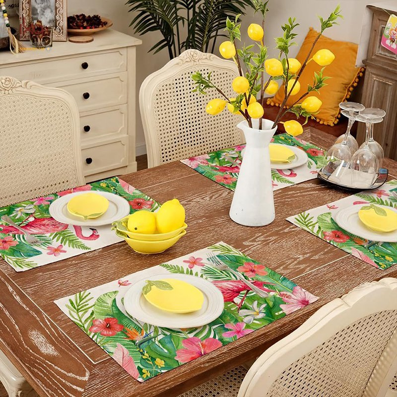 Thanksgiving Printable Washable Floral Leaf Non Slip Restaurant Table Kids Custom Design Linen Placemat for Glass