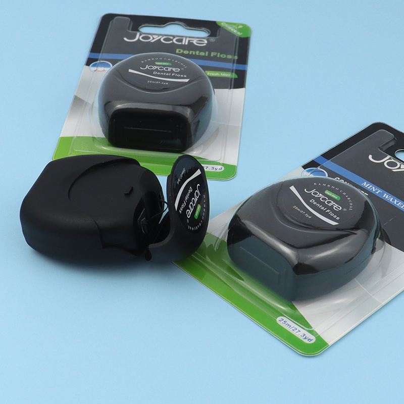 Biodegradable 25m/27.3yd Mint Waxed Bamboo Charcoal Dental Floss for Deep Teeth Cleaning