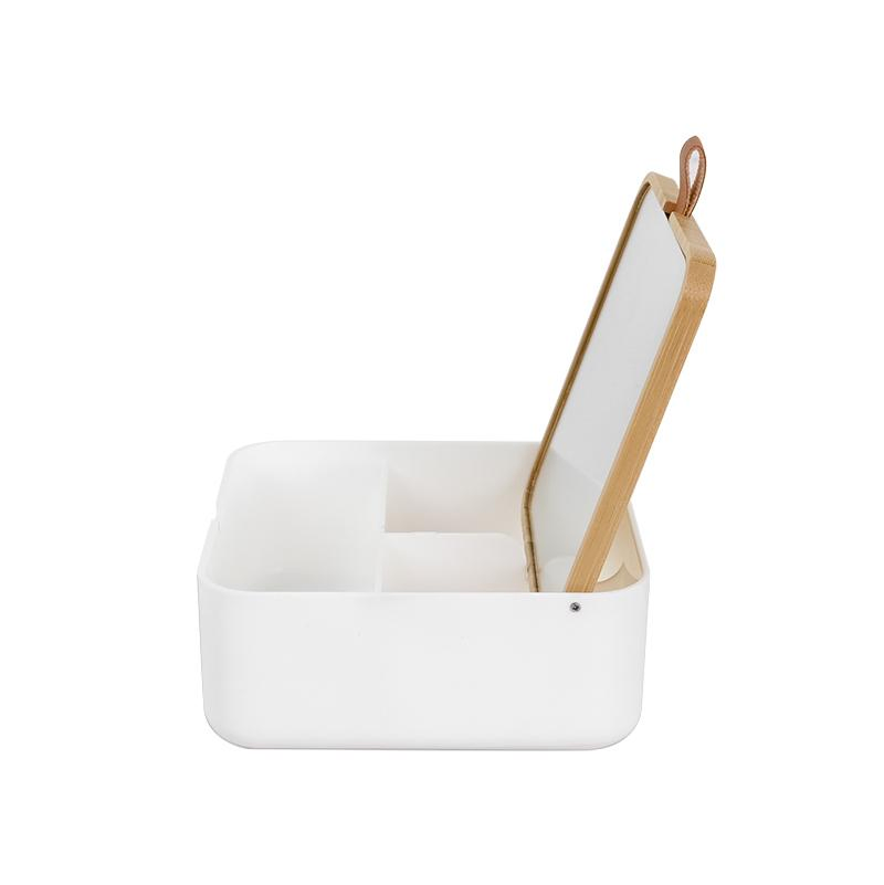 Household Bamboo Frame Cosmetic Makeup Mirror with Storage