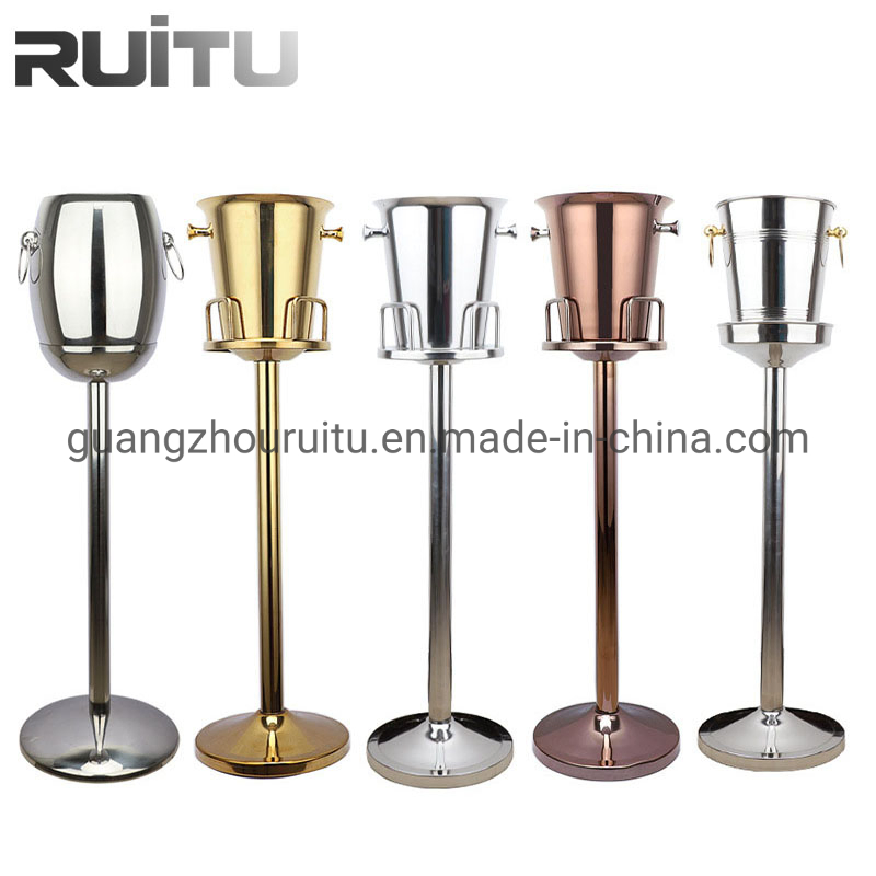 Nightclub Alcohol Bar Rack Beverage Tubs Big 6L Round Beer Bucket Party Discos Mirror Tainless Steel Gold and Rose Gold Champagne Wine and Ice Bucket with Stand