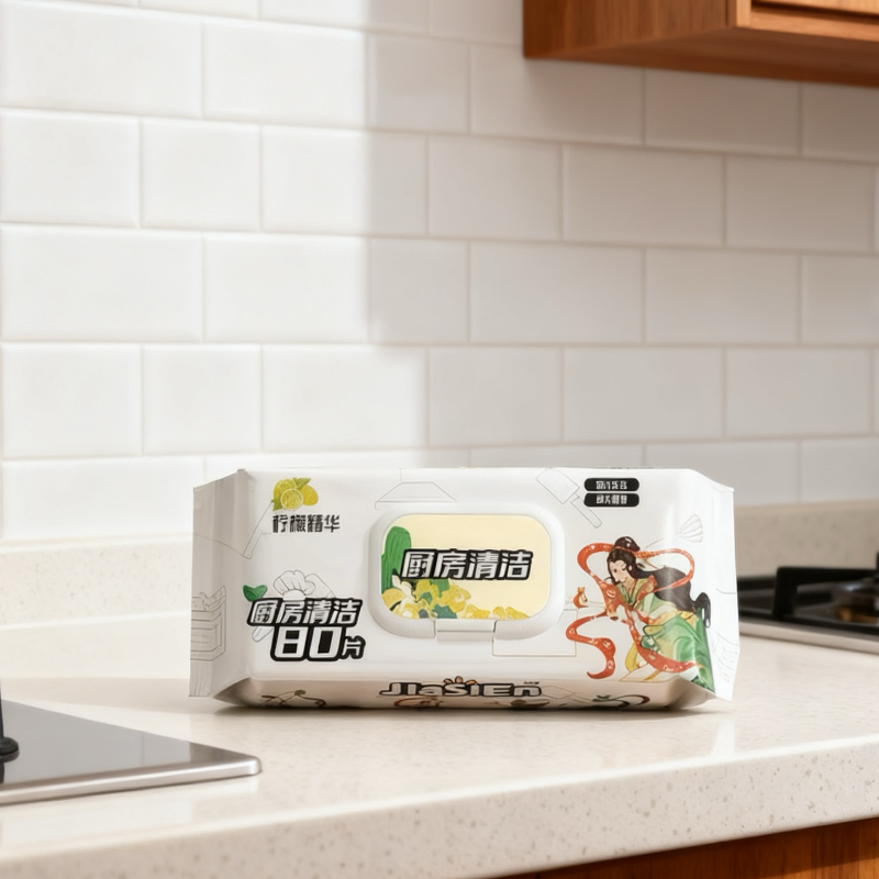 Customized 80cts Strong and Soft Household Cleanup Wet Wipes Safe Free From Alcohol RO Water Cleaning Wet Wipes for kitchen Flooring