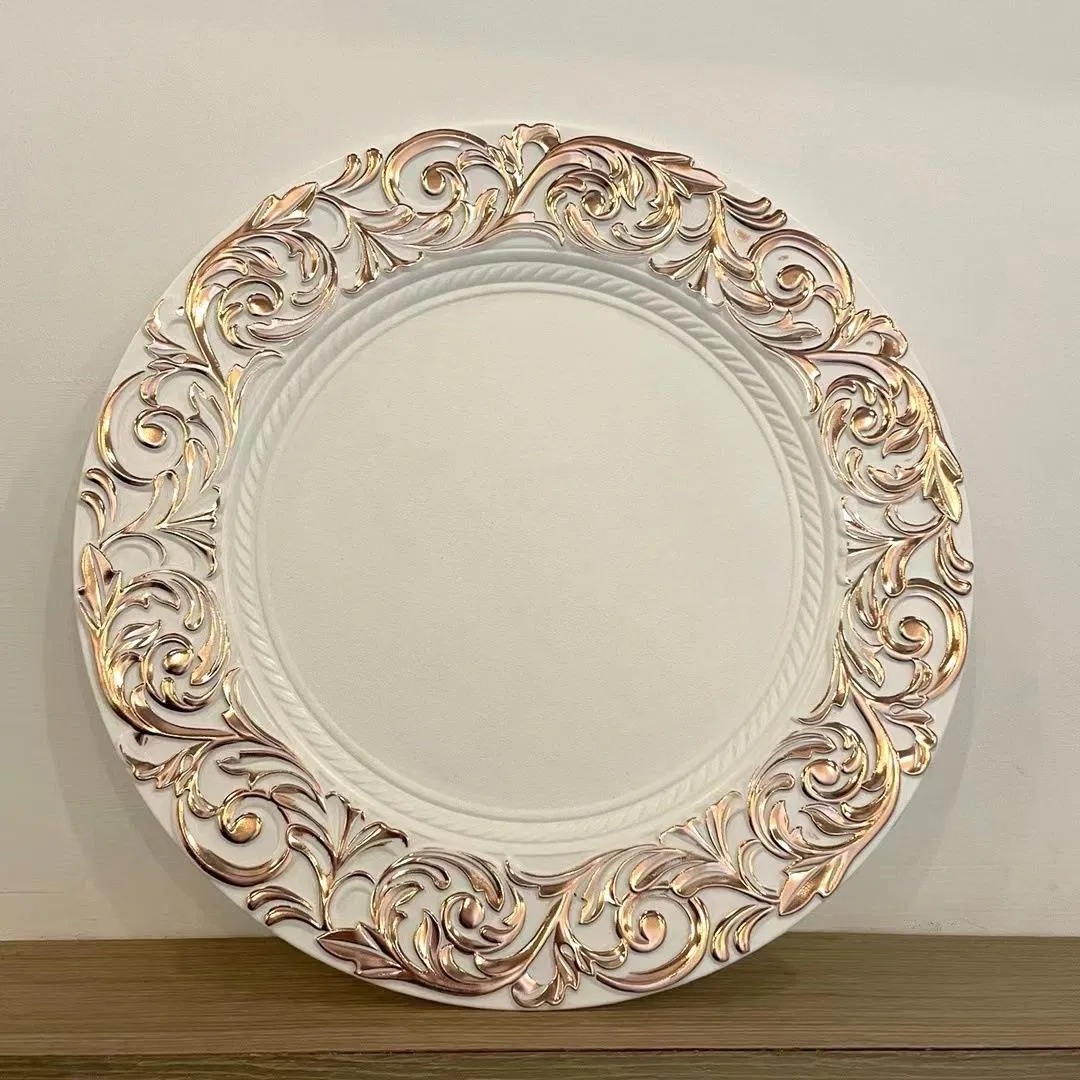 Plastic Rose Gold Dinner Plate for Elegant Wedding Table Setting