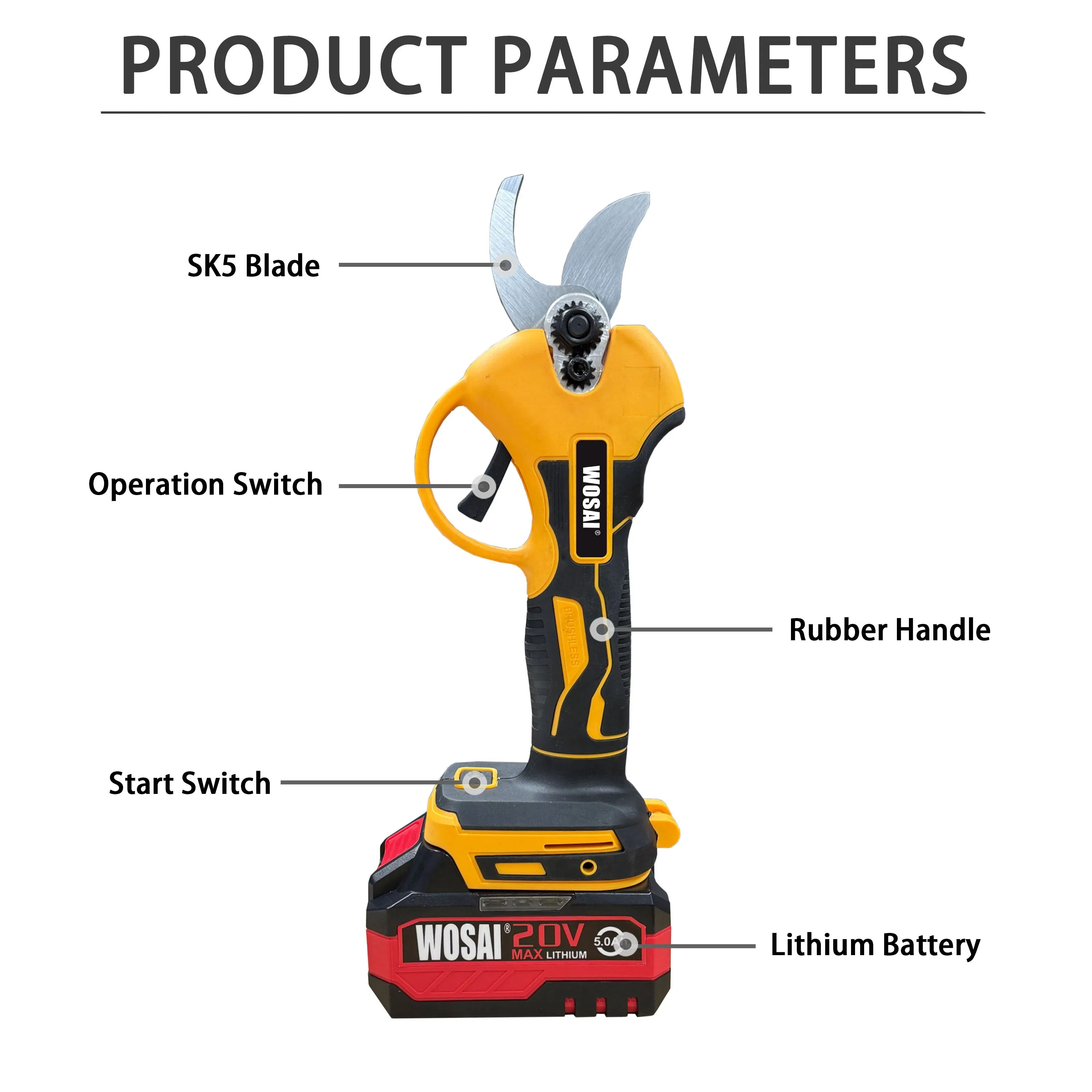 Аккумуляторные электроножницы Wosai для обрезки веток