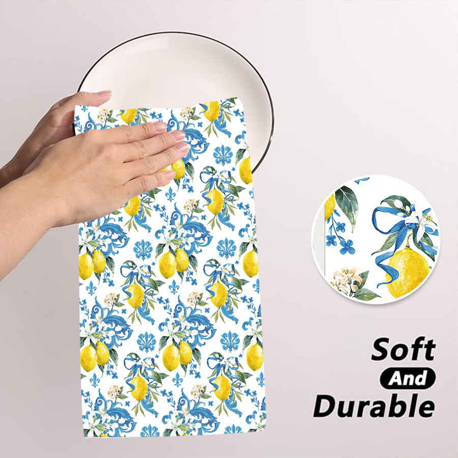 Ultra Fine Fiber Kitchen Towel Fabric with Lemon Print Style, Absorbent Soft
