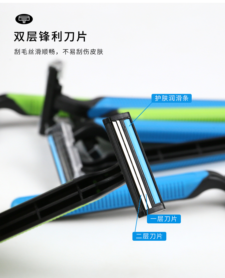 Twin-Layer Blade Disposable Shaving Razor Rubber Coat Without Lubricant Strip