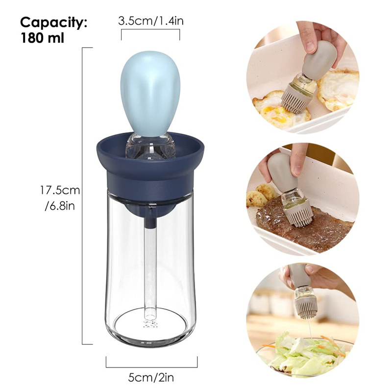 180ml Cooking Glass Olive Oil Dispenser Bottle for Kitchen with Dropper Measuring Silicone Brush
