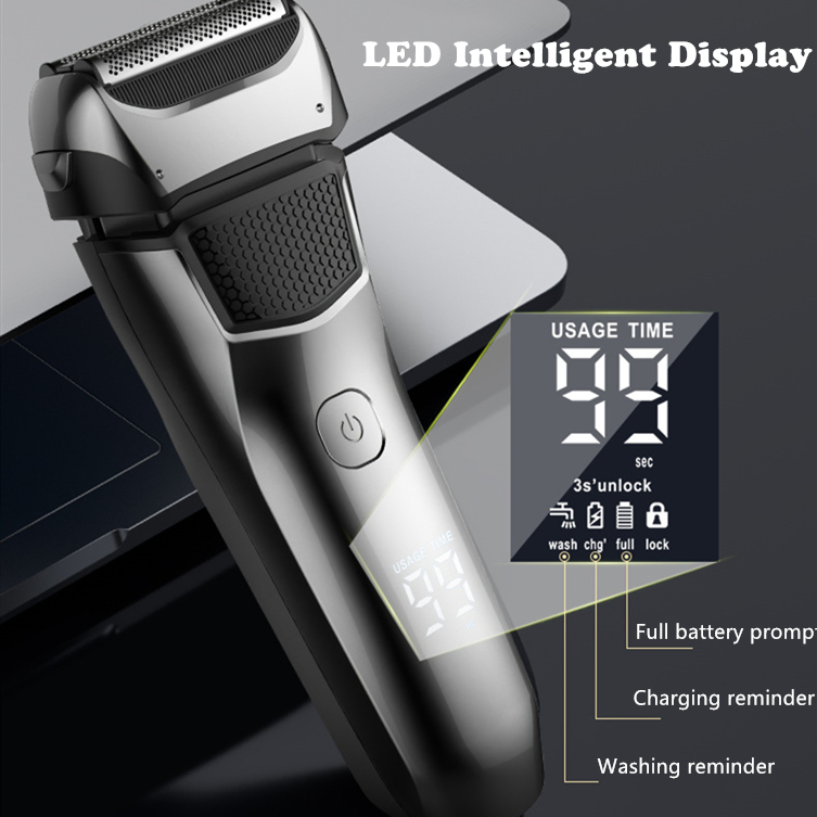 Waterproof Intelligent Digital Display Rechargeable Three-Head Shaver Wet and Dry Dual-Use Face Beard Ear Shaver