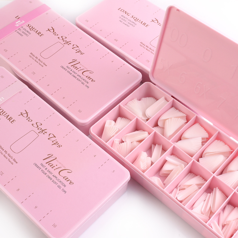 High Quality Nail Tips Acrylic Gradient Pink Long Square Acrylic Nail for Nail Art