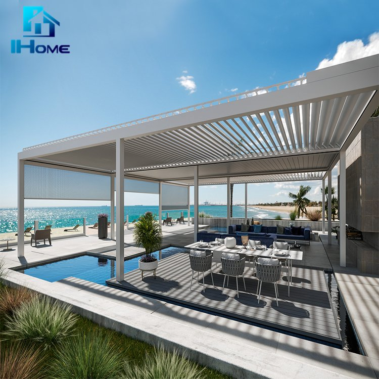 Waterproof Pergola Aluminium Gazebo Leisure Garden Motorized Louvered Roof Outdoor Aluminum Pergola Parts