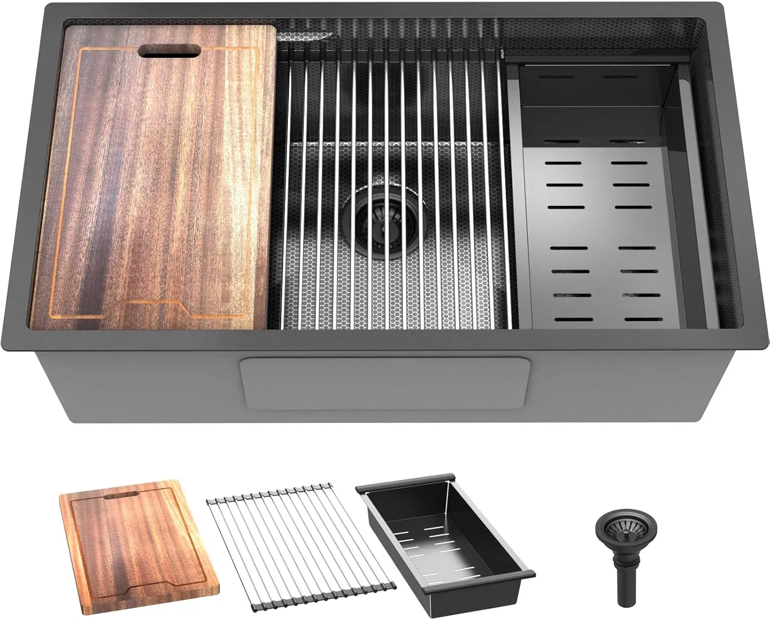 Honeycomb Embossing Nano Black Stainless Steel Intelligent Kitchen Sink Designed Large Single Bowl Sink Undermount