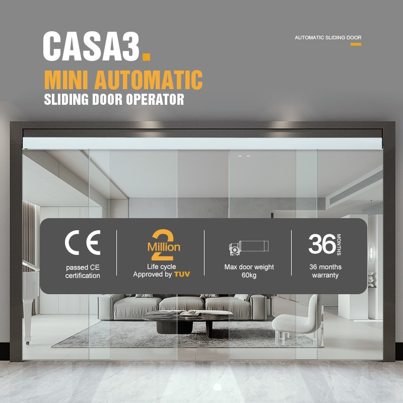 80kgs Casa3 Automatic Sliding Door Opener Hanger with Galss Clamp and Upgrade Belt Automatic Patio Door System