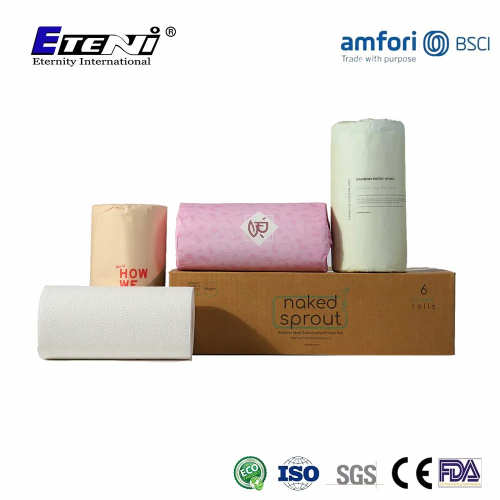 Customized Logo White and Strong Bamboo Kitchen Towel Roll and Individual Wrapped Kitchen Towel