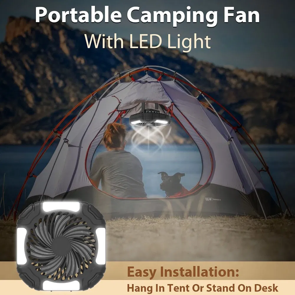 Factory Direct 12V Rechargeable Camping Fan with Remote Control, Portable Hanging Fan for RV, Outdoor, Home Use, 4000mAh Battery, 3 Speeds