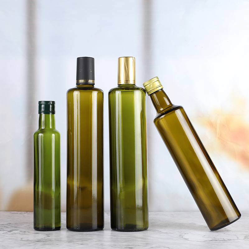 100ml 250ml 500ml 750ml 1L Empty Round Dark Green Cooking Olive Oil Glass Bottles Empty Oil Pour Glass Bottle