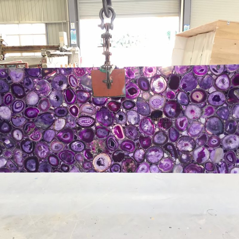 China Manufacturer of Semi Precious Stone Purple Agate Stone Tiles for Hotel Wall and Floor