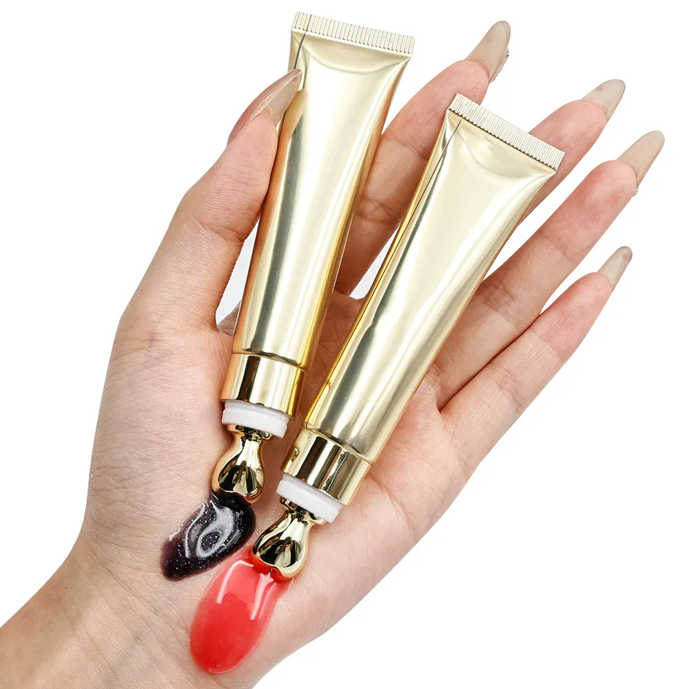 OEM Custom Zinc Alloy Massage Head Lip Oil - Color Shift Plumping Lip Gloss in Squeeze Tube for Private Label