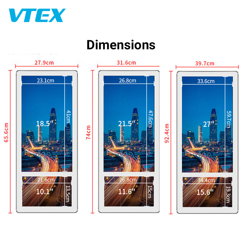 21.5 " 11.6 " Elevator Dual Screen Drill-Free Digital Signage Android 11 Commercial Display