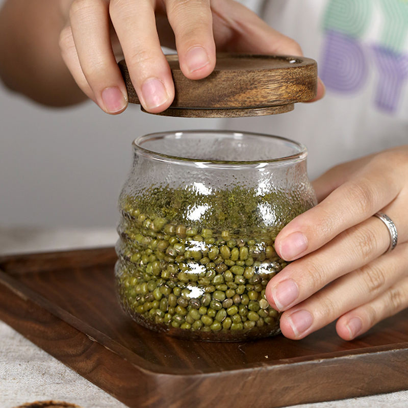Food Grade Glass Kitchen Storage Canister with Wooden Lid