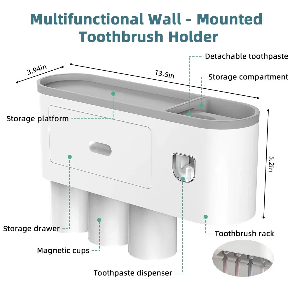 New Design Wall Mounted Automatic Toothpaste Dispenser Squeezer Bathroom Vanity Toothbrush Holde