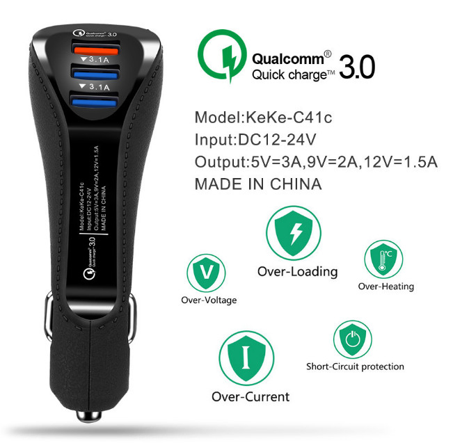 QC3.0 3 USB Ports 3.1A Car Power Adapter Quick Charger