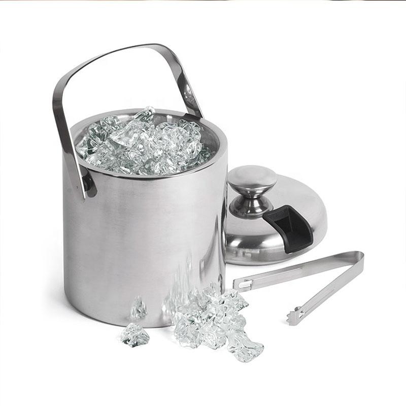 Ice Bucket with Double-Walled Insulated Stainless Steel Champagne Cooler Ice Cube Container with Lid and Tongs for Storing Ice