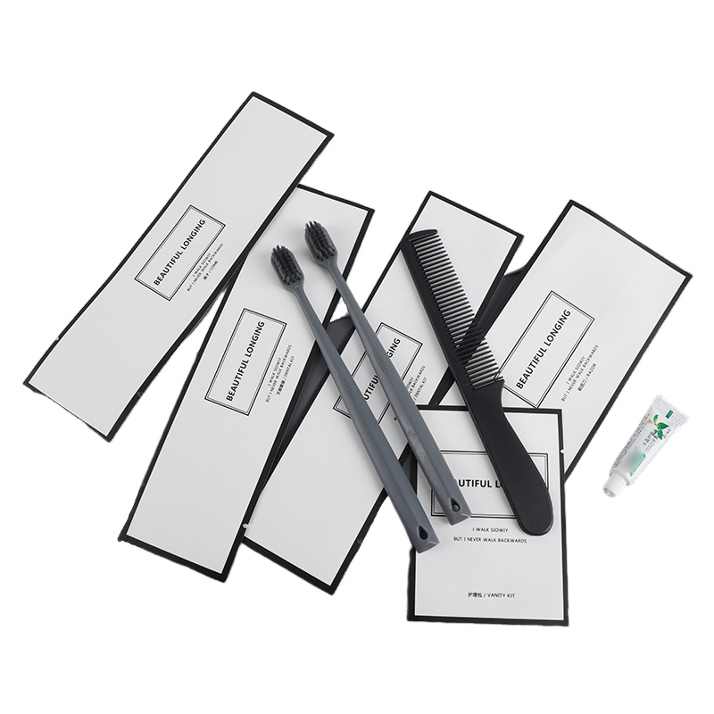 Minimalist Luxury Hotel Disposable Recyclable Vanity Kit-Toothbrush & Comb Set with Custom Logo Travel Size