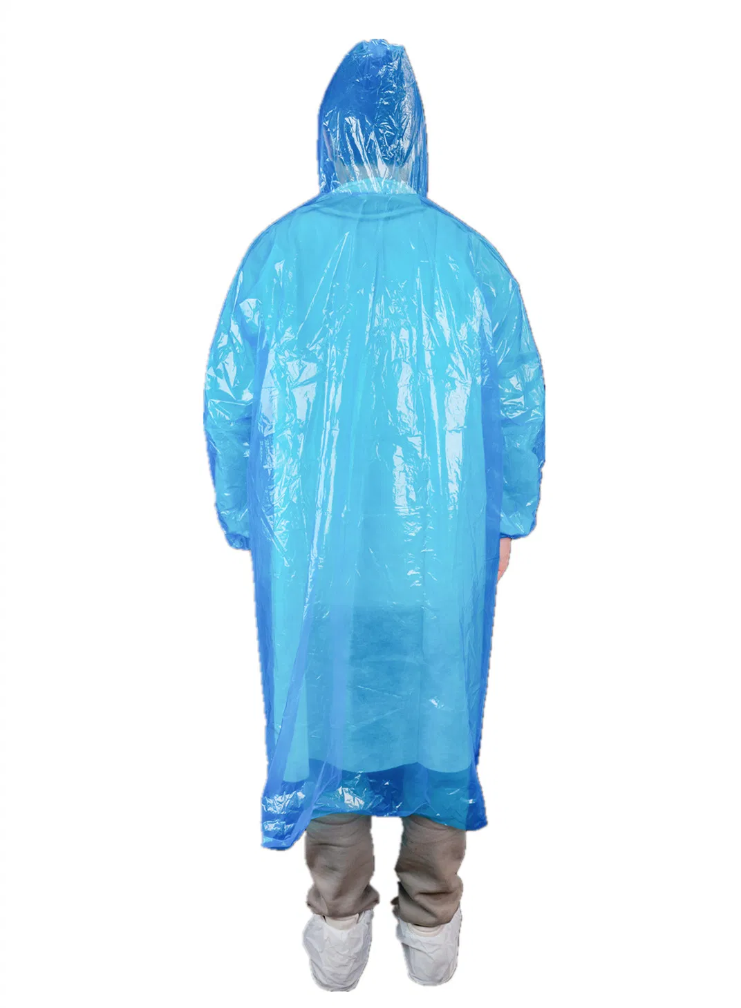 Disposable PE Plastic Raincoat Waterproof Blue Elastic Hooded Raincoat Unisex Odorless Poncho