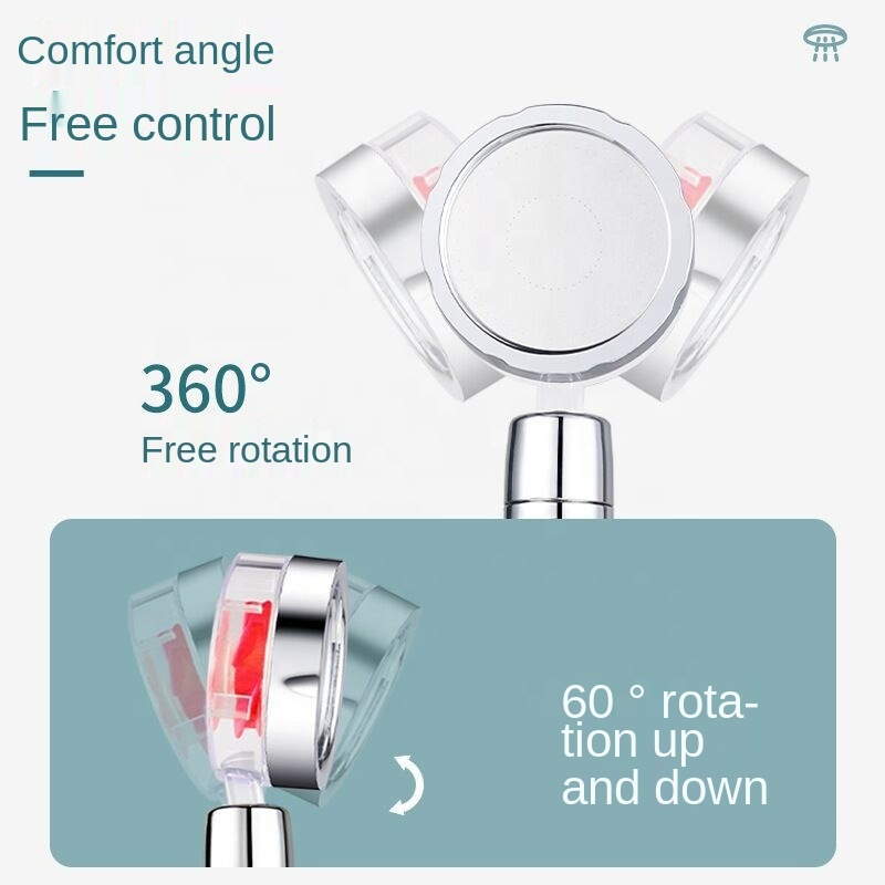 Shower Head 360 Degrees Rotating with Small Fan ABS Rain High Pressure Spray Nozzle Bathroom Accessories