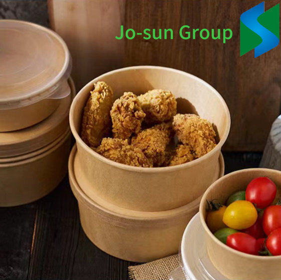 Disposable Eco Friendly Takeaway Kraft Paper Container Bowl with Lid for Food and Ice Cream Salad Packaging