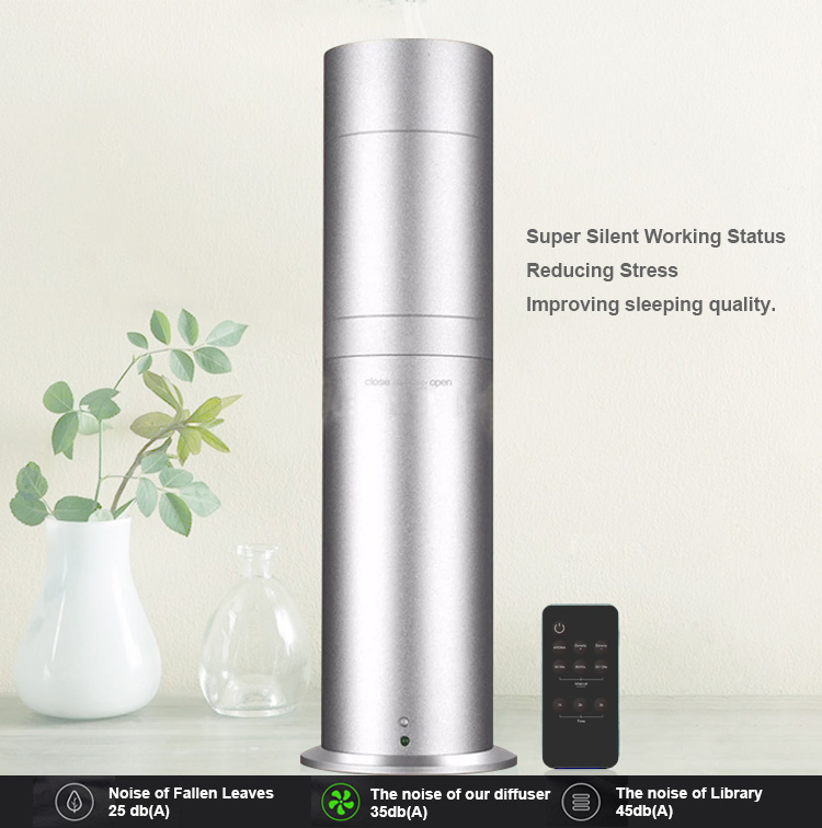 Waterless Aluminum 130ml Oil Bottle Wireless Remote Control Electric Aromatherapy Diffuser with Timer for 800 Square Feet