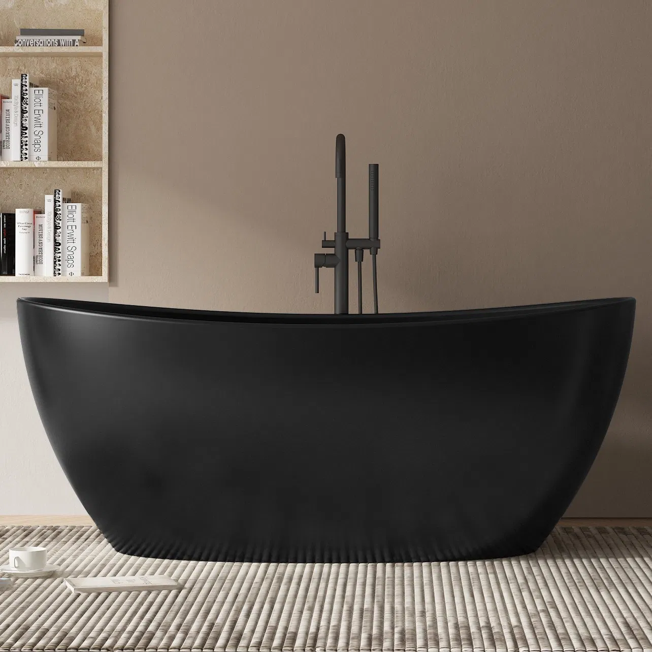 Minimalist Solid Surface Customized Matte Black Freestanding Bathroom Bath Tub Modern Soaking Air Massage Bathtub