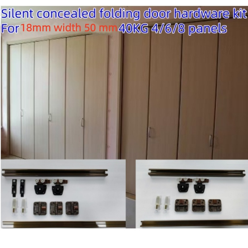 Partition Hidden Sliding Folding Door Hardware System Fitting Kit with Spring Hinge Track Rail for Bifold Wooden Wardrobe Door