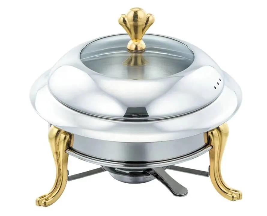 Factory OEM 3L Hotel Restaurant Catering Suppliesfood Warmer Glass Lid Stainless Steel Crown Chafing Dish Buffet Set Commercial Buffetware with Fuel Holder