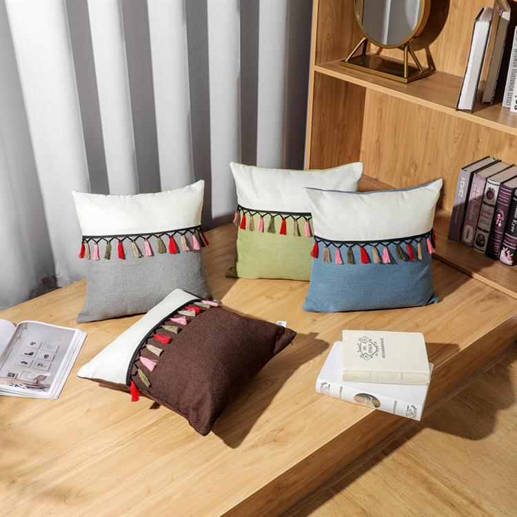 Home Decoration Linen Tassel Modern Simple Sofa Pillow Bedroom Living Room Cushion Cover Pillowcase