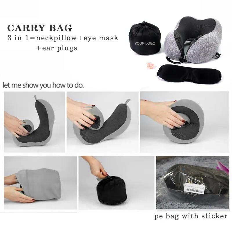 Eye Mask Neck Rest Cushion 3 In1 U Shape Memory Foam Travel Neck Pillow