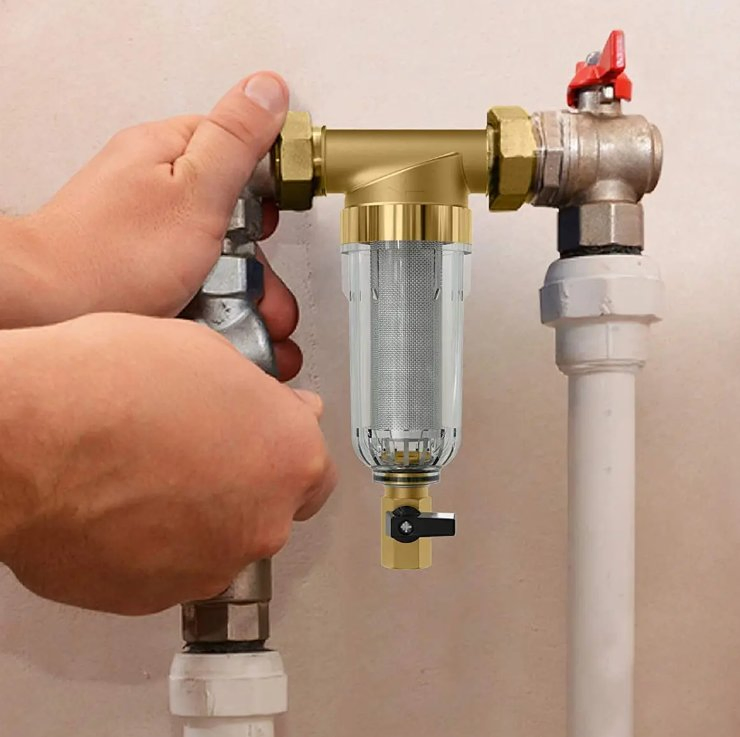 40 Microns Whole House Rotating Sediment Water Filter Reusable Protector Brass Water Prefilter
