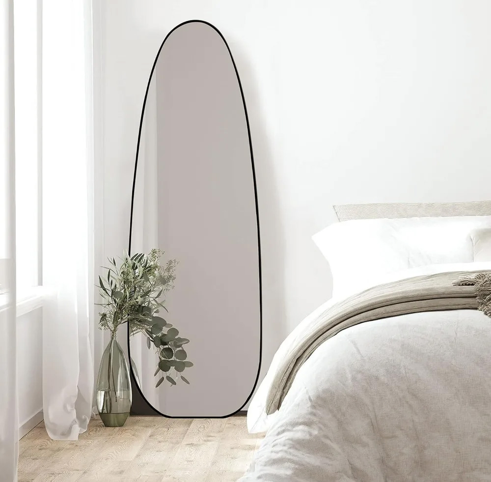 Irregular Floor Length Mirror with Stand, Wall Mirror Rocket Shaped for Living Room, Bathroom