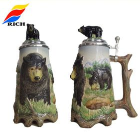 Кружка пивная керамическая с крышкой, ручная роспись