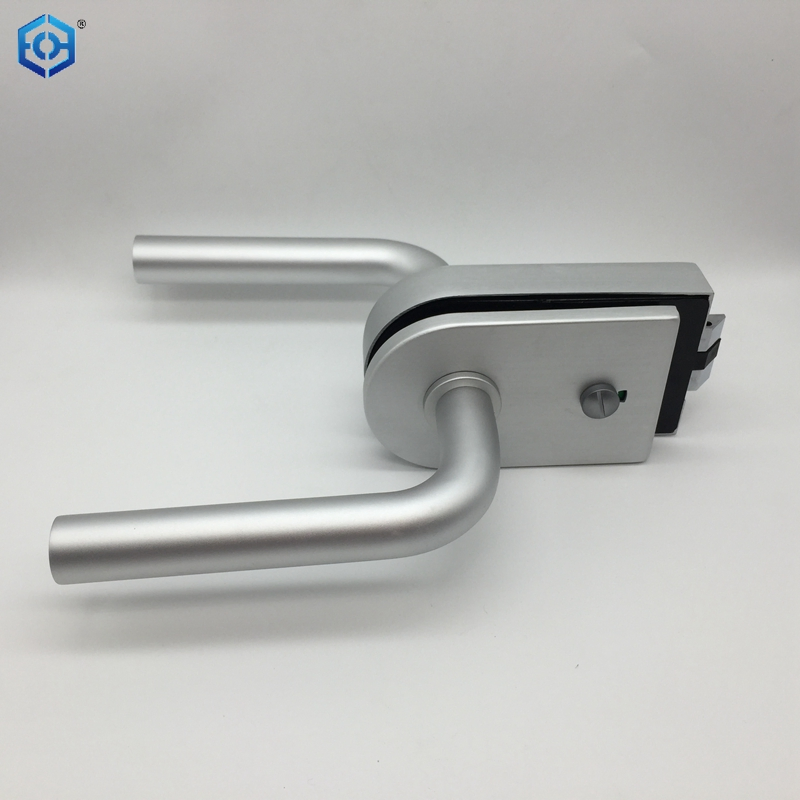 Silver Aluminum Swing Tempered Handle Lock Bathroom Glass Door Lock with Indicator