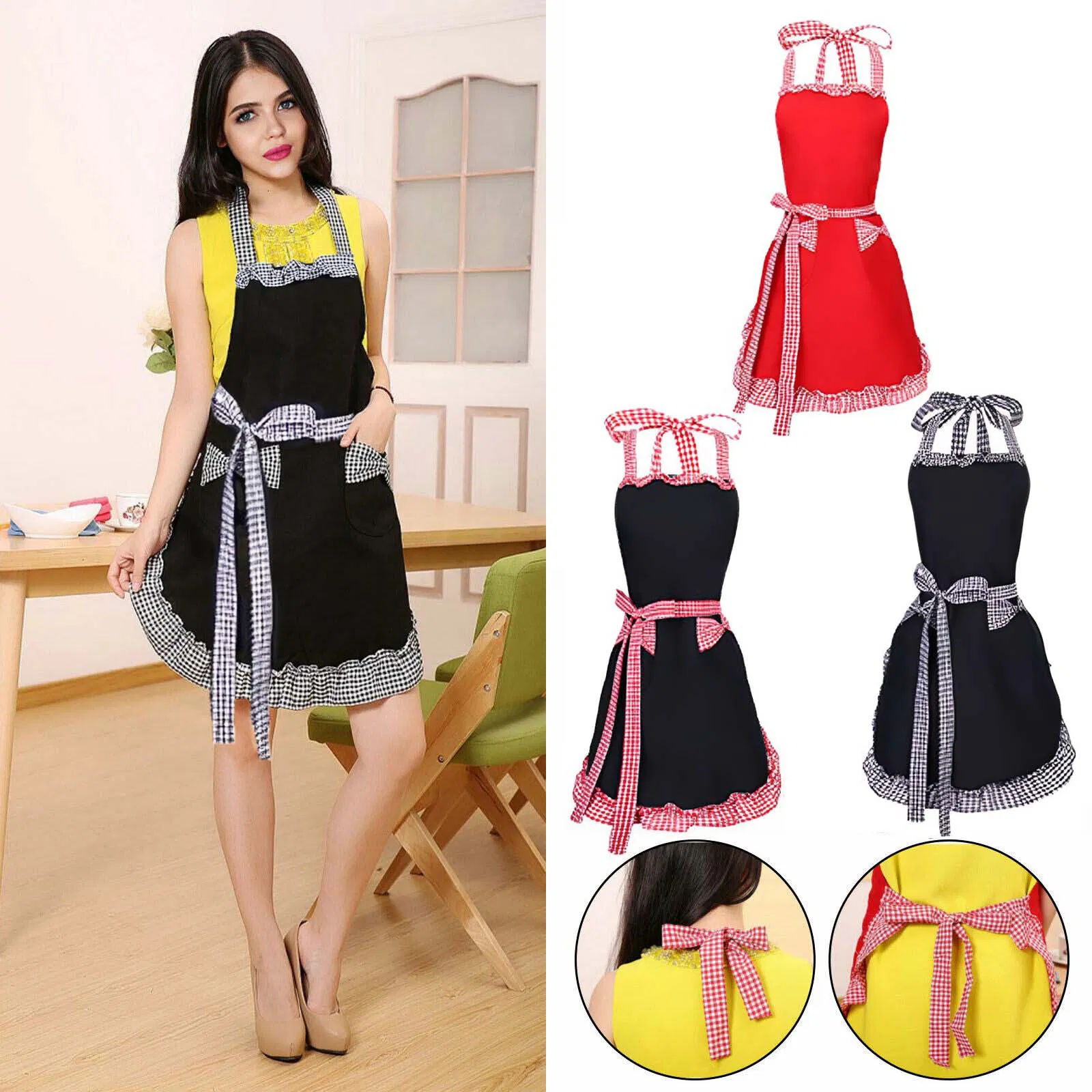 Ladies' Lace Uniform Apron, Adjustable Bow Lace, Anti-Stain Maid Apron