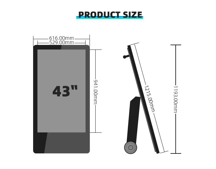 LCD Display 43 Inch Screen Outdoor IP65 Waterproof Digital Signage Battery Rechargeable Mobile Poster LCD Advertising IR Touch Screen