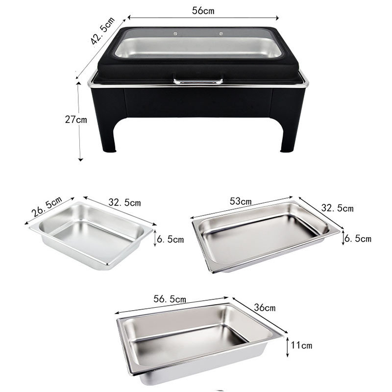 9L Stainless Steel Black Buffet Stove Hydraulic Cover Breakfast Heating Insulation Commercial Hotel Restaurant Chafing Dish