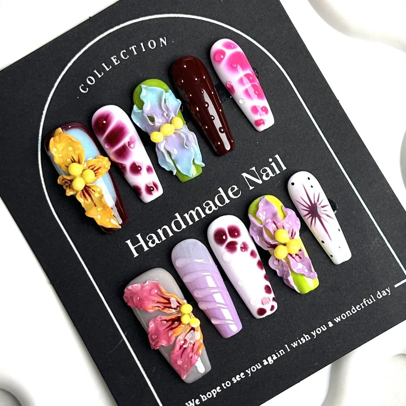 Pastel Micro Fruit Press on Nails with 3D Floating Flowers