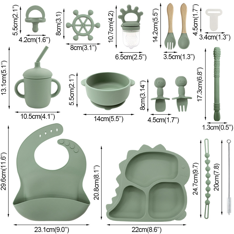 Food Grade Material Easy Cleaning Silicone Easy Feeding Dinosaur Shape Baby Practicing Eating Silicon Baby Suction Food Plate