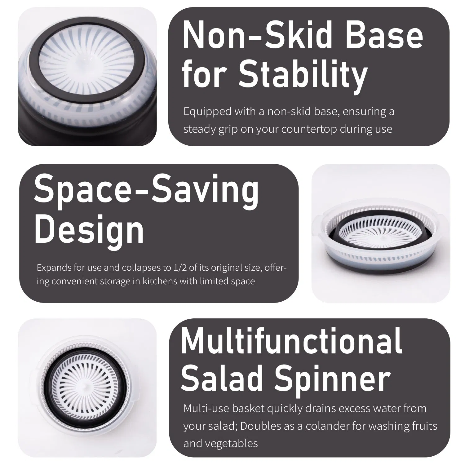 Collapsible & Manual Salad Spinner, Hand-Crank Portable Vegetable Dryer for Kitchen and Travel