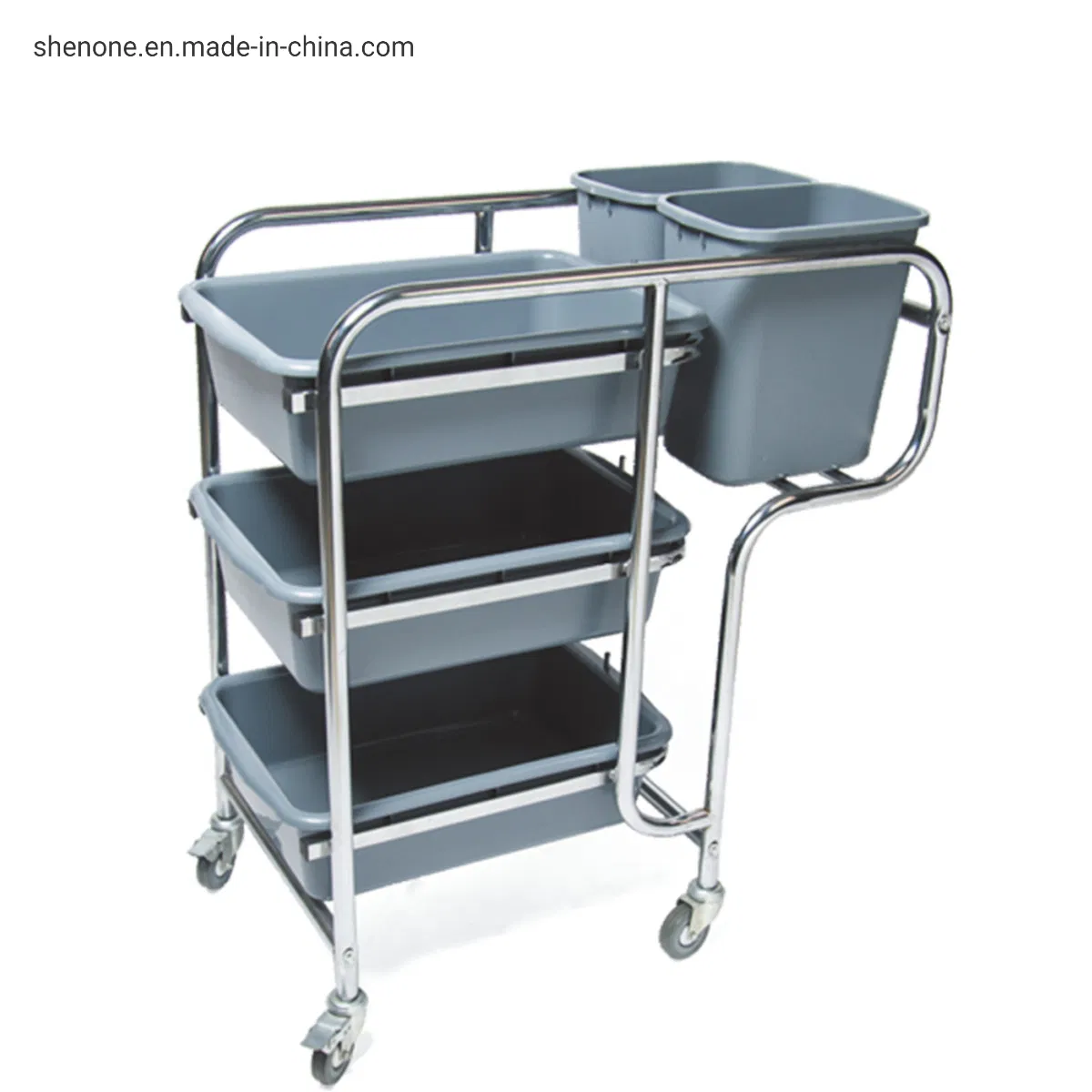Shenone Best Quality Plastic Multipurpose Hotel Airport Shopping Mall Cleaning Trolley with Sliding Door and Down Press Wringer Bucket