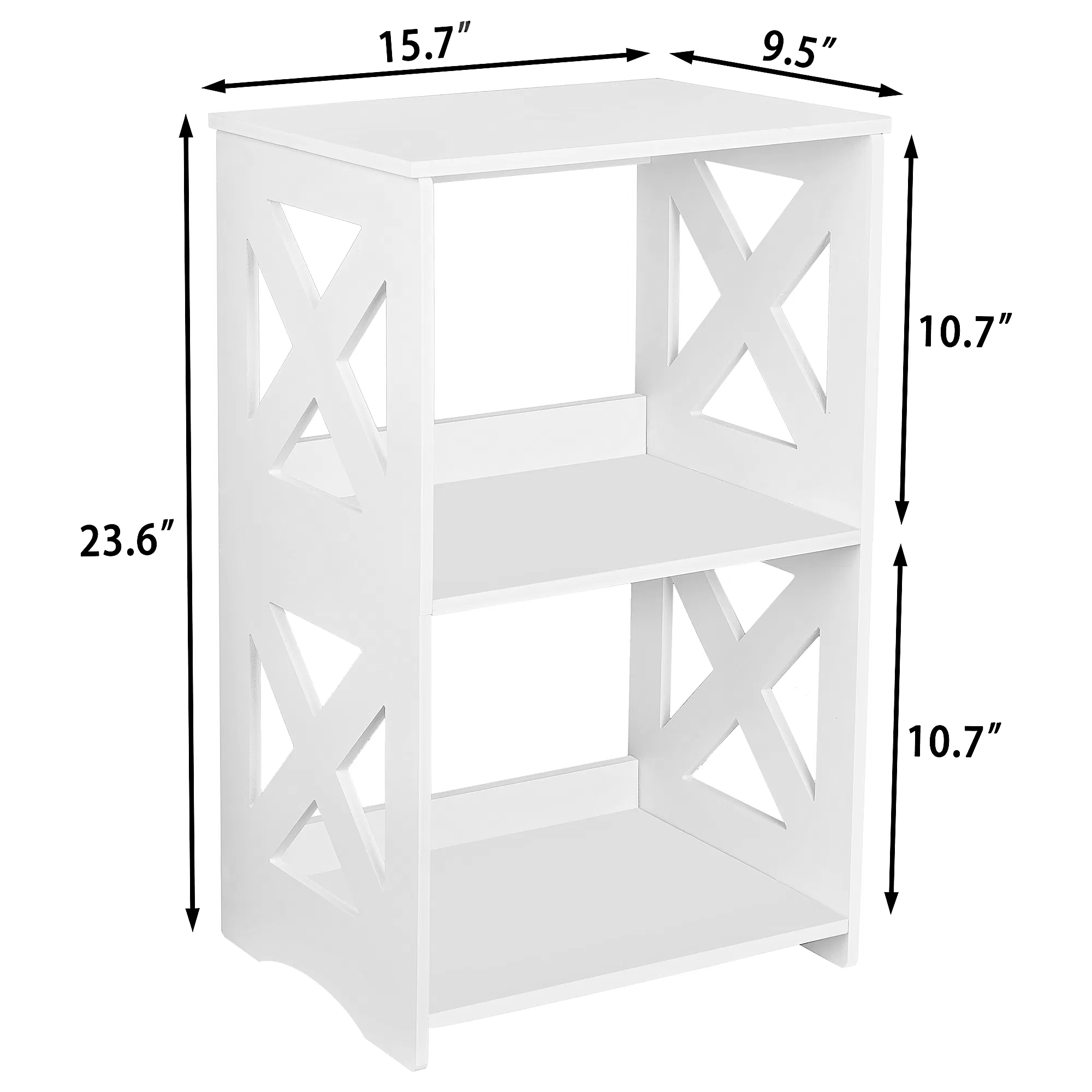White PVC Small Side Table Book Rack Shelf for Bedroom Living Room Office